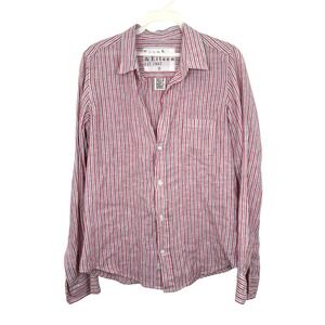 Frank & Eileen Shirt Womens Small Red BlueStriped Button Up 100% Linen USA